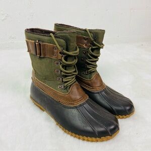 Weatherproof Nova Scotia olive green & brown Faux Fur outdoor duck Boots SZ 7.5